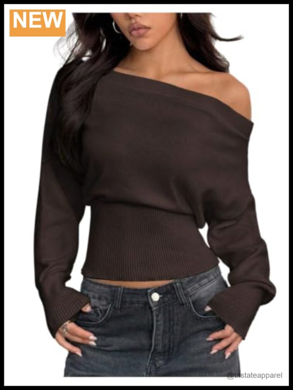 Off Shoulder Knit Sweater Long Sleeve Cinched Waist Pullover